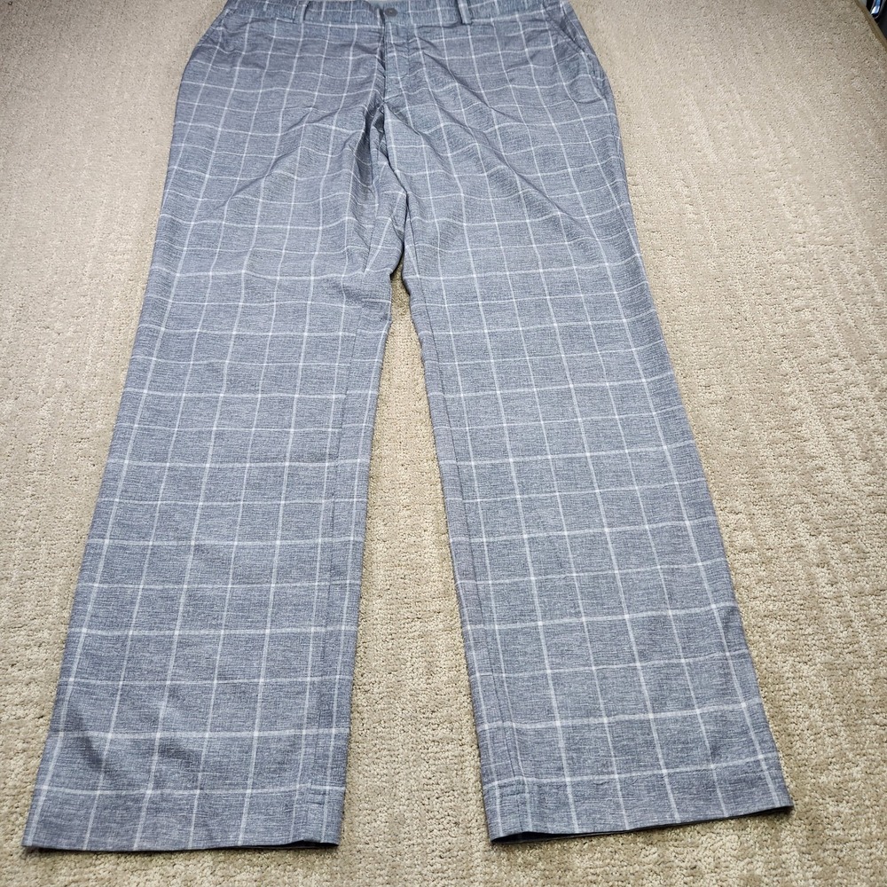 Nike Golf Pants Men 36x32 Tour Performance Gray Plaid Stretch Elastic Waist